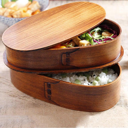 Wooden Double-Layer Bento Lunch Box Set by HitMyNeed