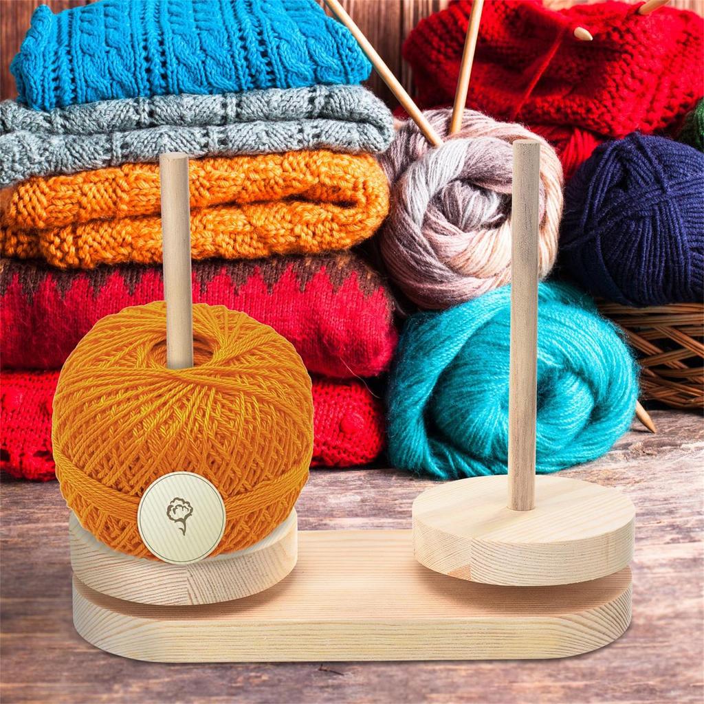 Wooden Double Yarn Holder Stand with Rotating Base by HitMyNeed