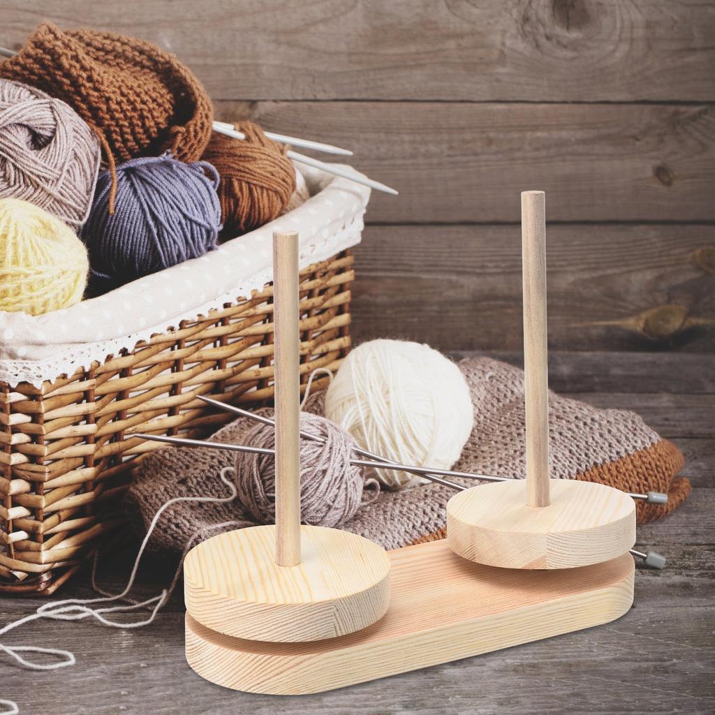 Wooden Double Yarn Holder Stand with Rotating Base by HitMyNeed