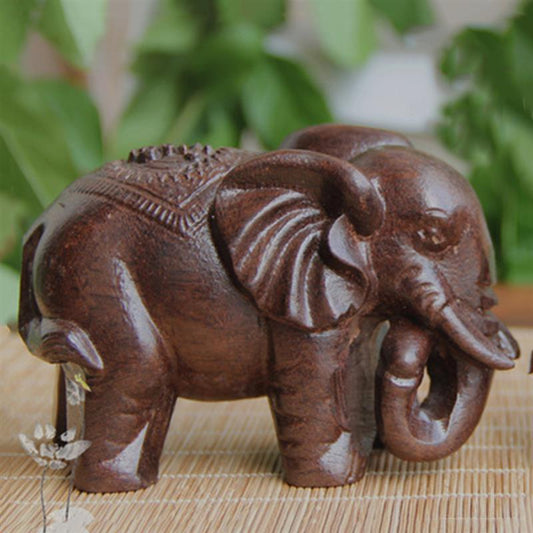Wooden Elephant Statue Home Ornament 6cm by HitMyNeed