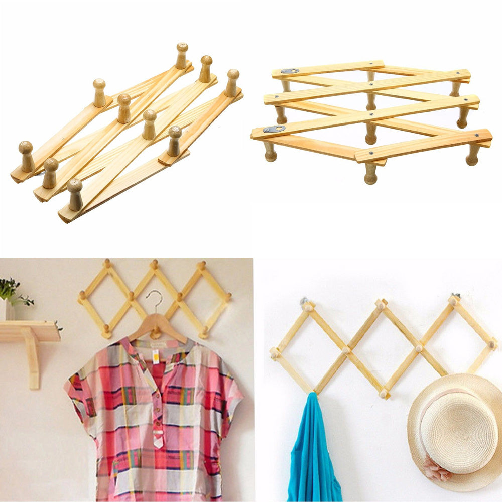 Wooden Expandable Wall Coat Rack with Hooks by HitMyNeed