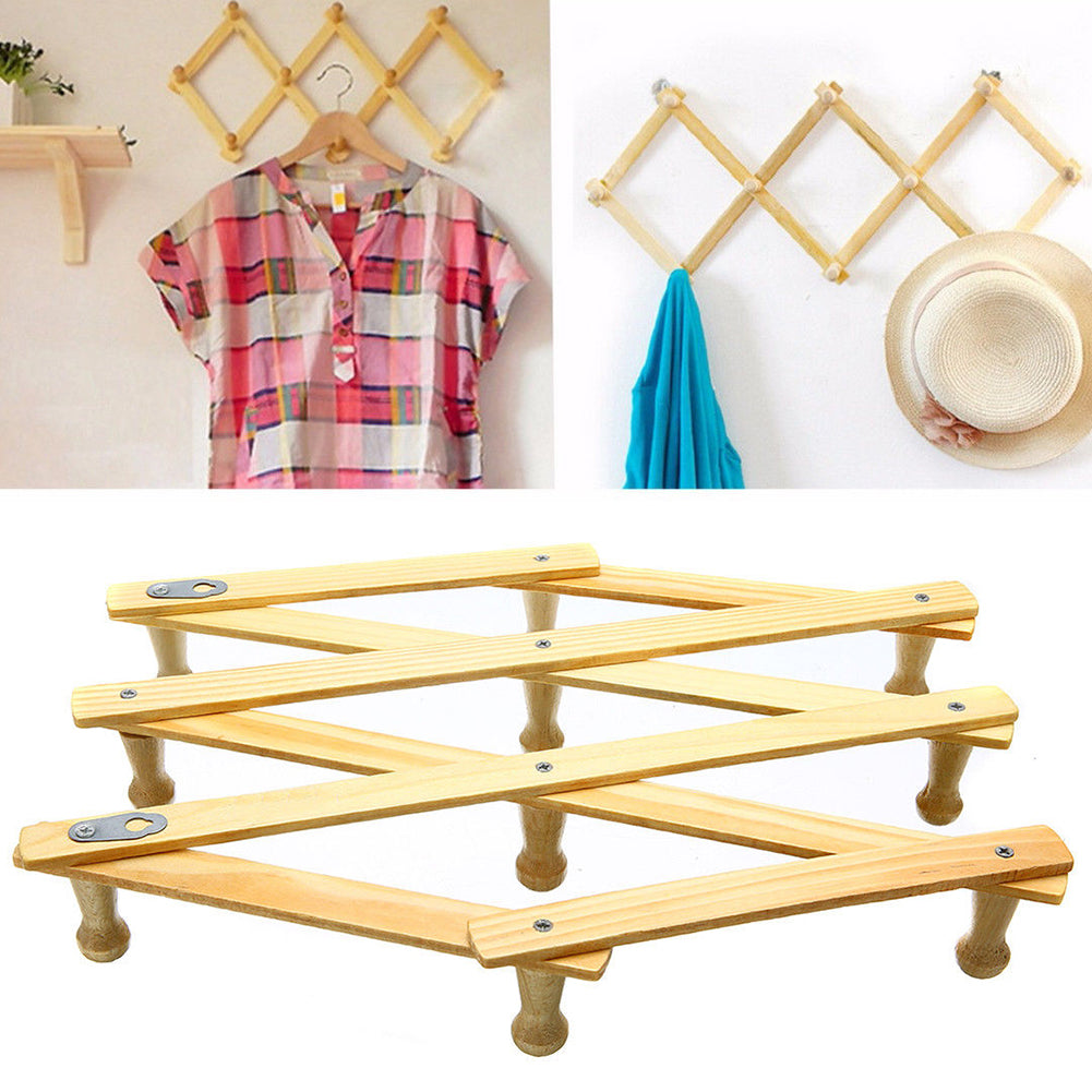 Wooden Expandable Wall Coat Rack with Hooks by HitMyNeed