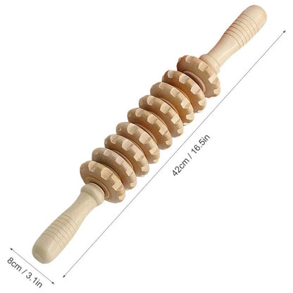 Wooden Fascia Massage Stick with Grooved Rollers by HitMyNeed