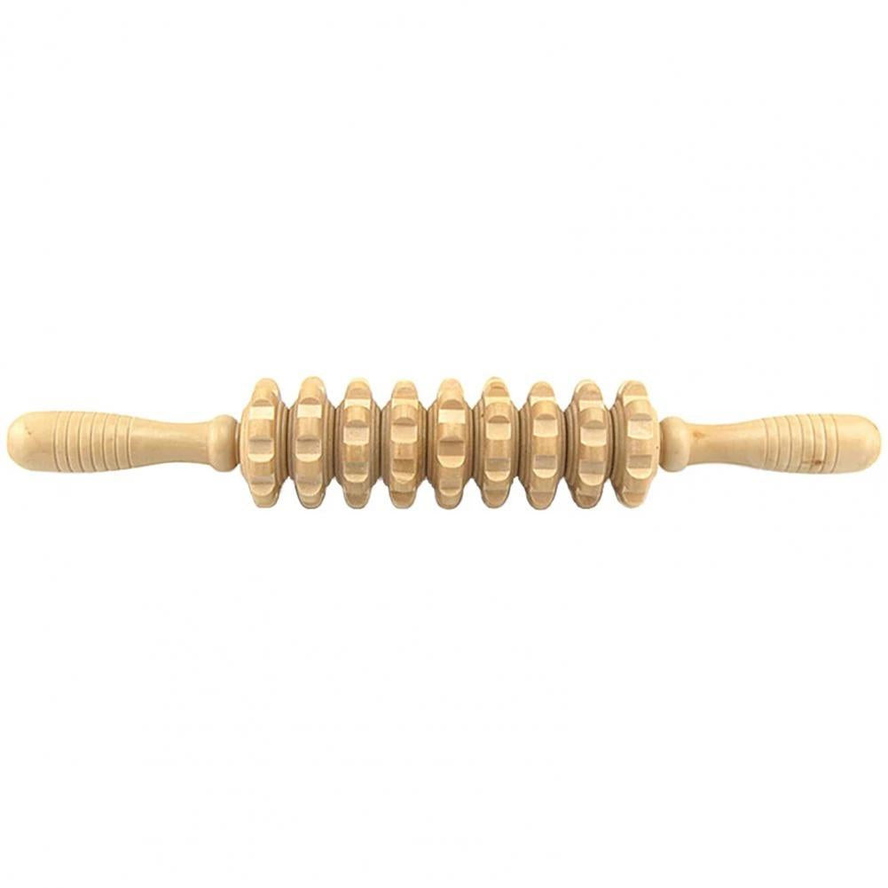 Wooden Fascia Massage Stick with Grooved Rollers by HitMyNeed