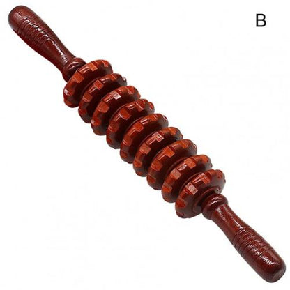 Wooden Fascia Massage Stick with Grooved Rollers b by HitMyNeed