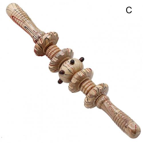 Wooden Fascia Massage Stick with Grooved Rollers c by HitMyNeed