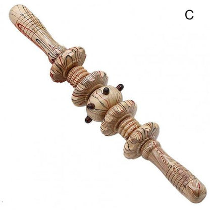 Wooden Fascia Massage Stick with Grooved Rollers c by HitMyNeed