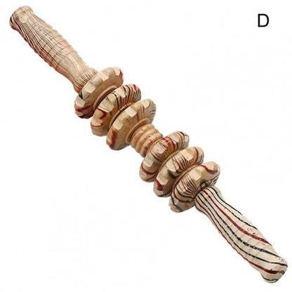 Wooden Fascia Massage Stick with Grooved Rollers d by HitMyNeed