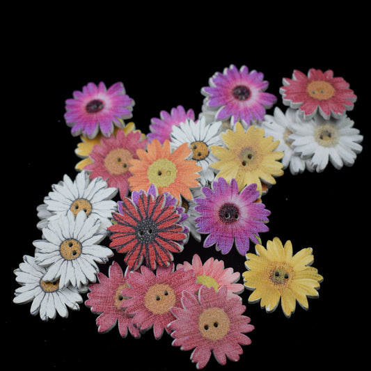 Wooden Flower Buttons 25mm Assorted Colors (50pcs) by HitMyNeed