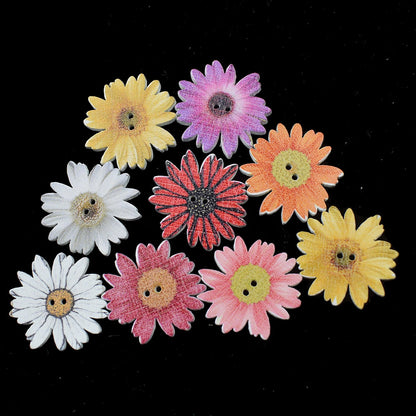 Wooden Flower Buttons 25mm Assorted Colors (50pcs) by HitMyNeed