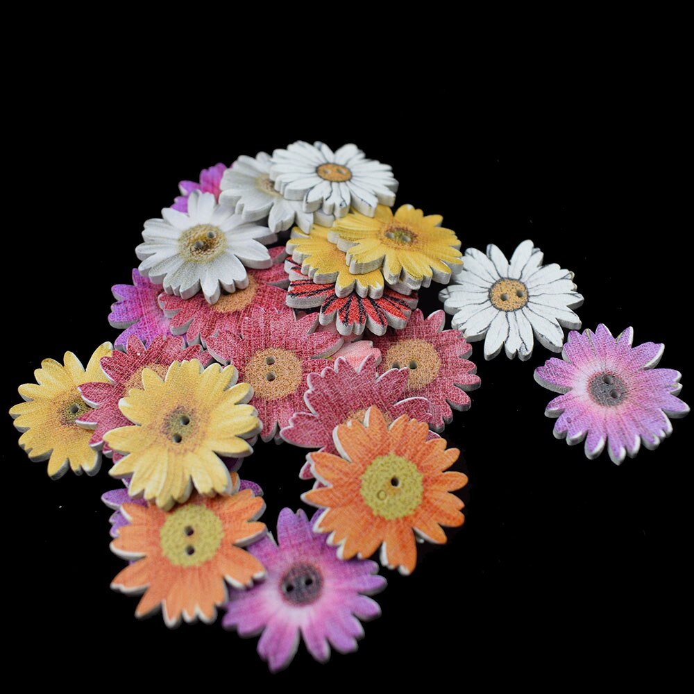 Wooden Flower Buttons 25mm Assorted Colors (50pcs) by HitMyNeed