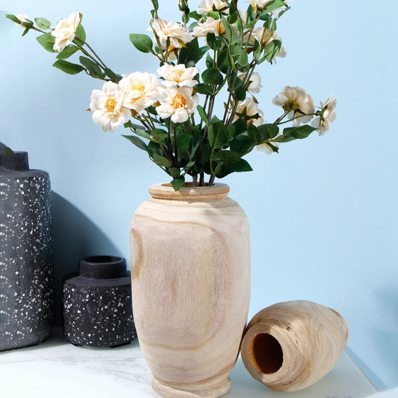 Wooden Flower Vase for Home Decoration, 20cm by HitMyNeed