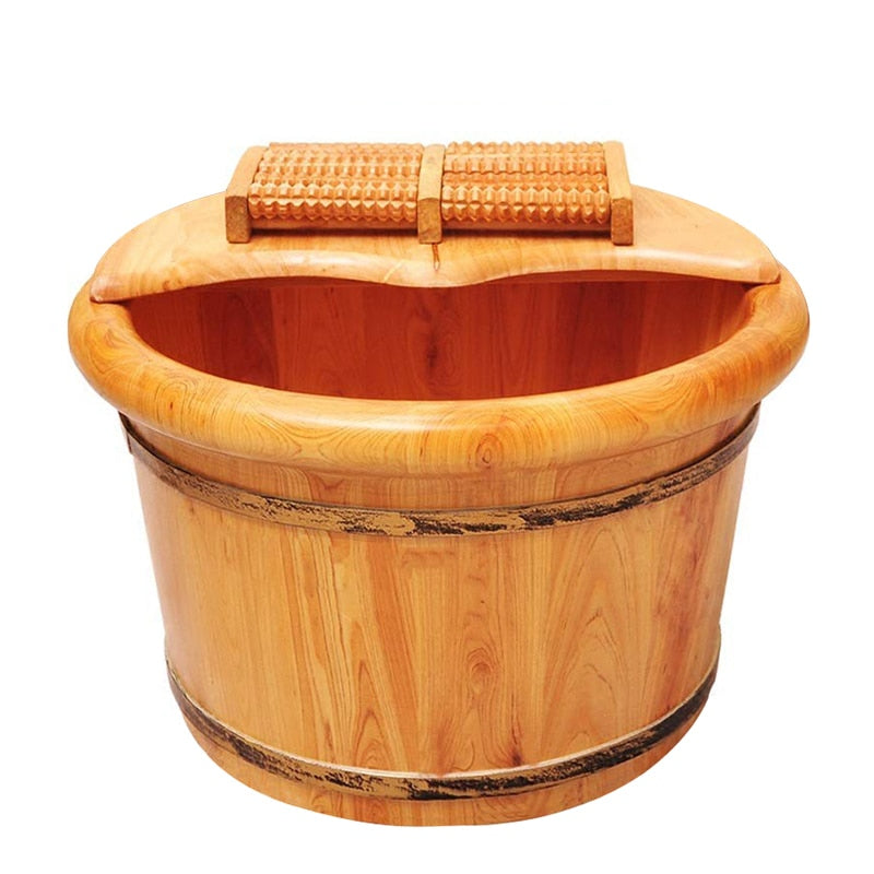 Wooden Foot Bath Bucket with Lid and Roller by HitMyNeed