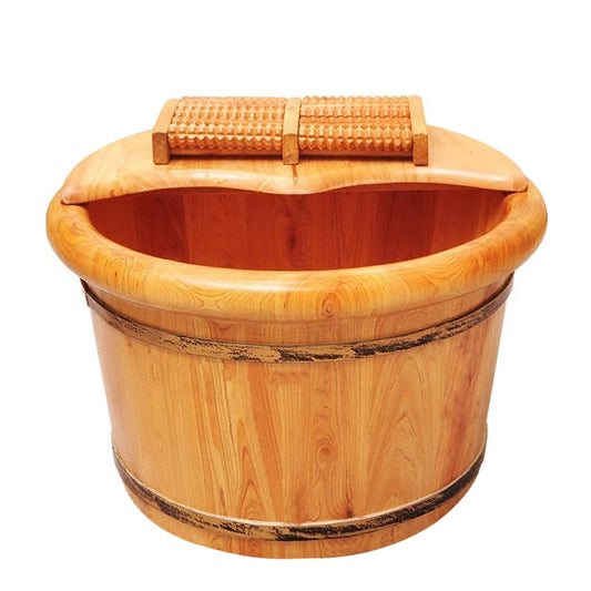 Wooden Foot Bath Bucket with Lid and Roller by HitMyNeed