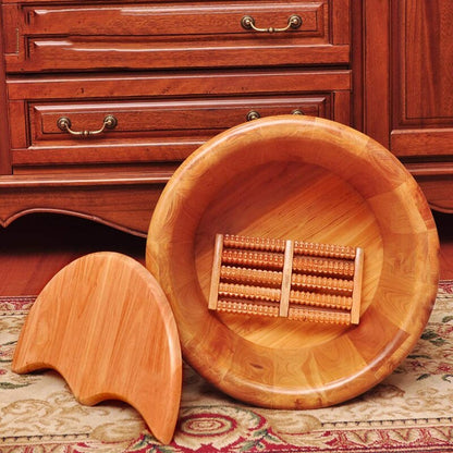 Wooden Foot Bath Bucket with Lid and Roller by HitMyNeed
