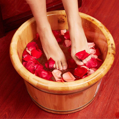 Wooden Foot Bath Bucket with Lid and Roller by HitMyNeed