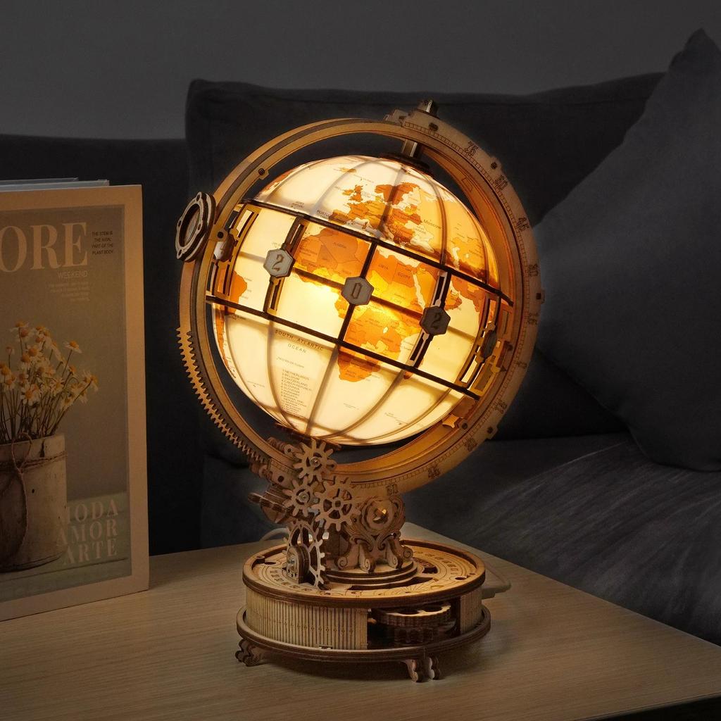 Wooden Globe Lamp 3D Puzzle for Kids & Adults by HitMyNeed