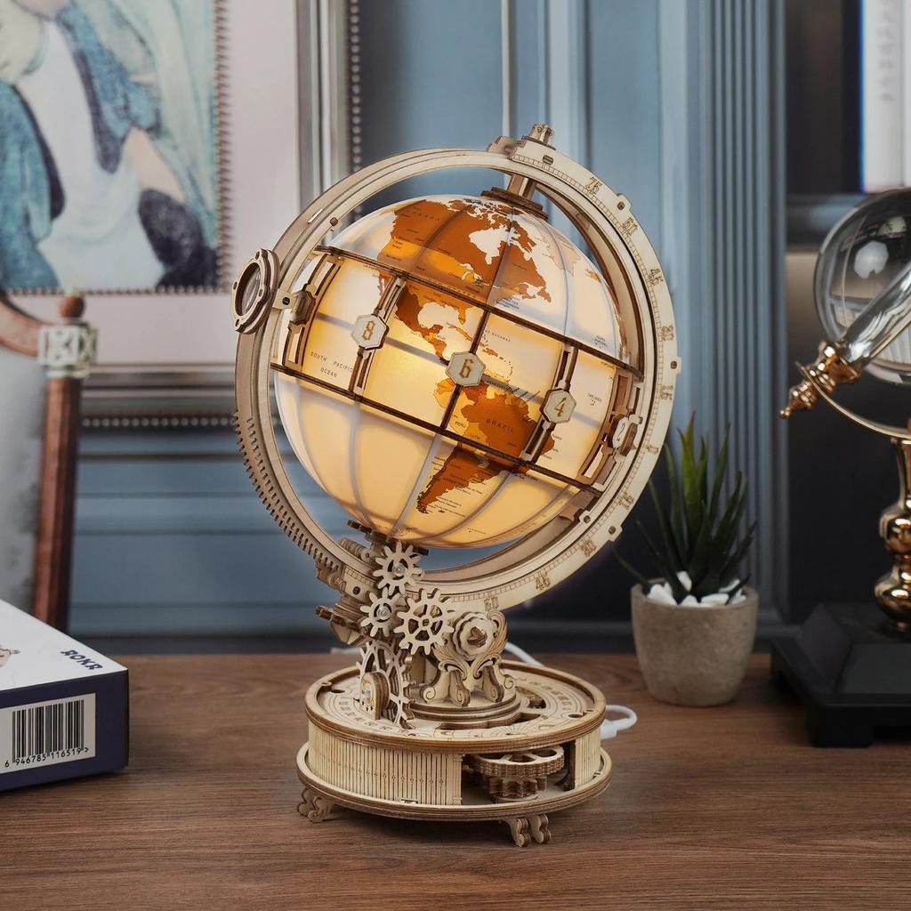 Wooden Globe Lamp 3D Puzzle for Kids & Adults by HitMyNeed