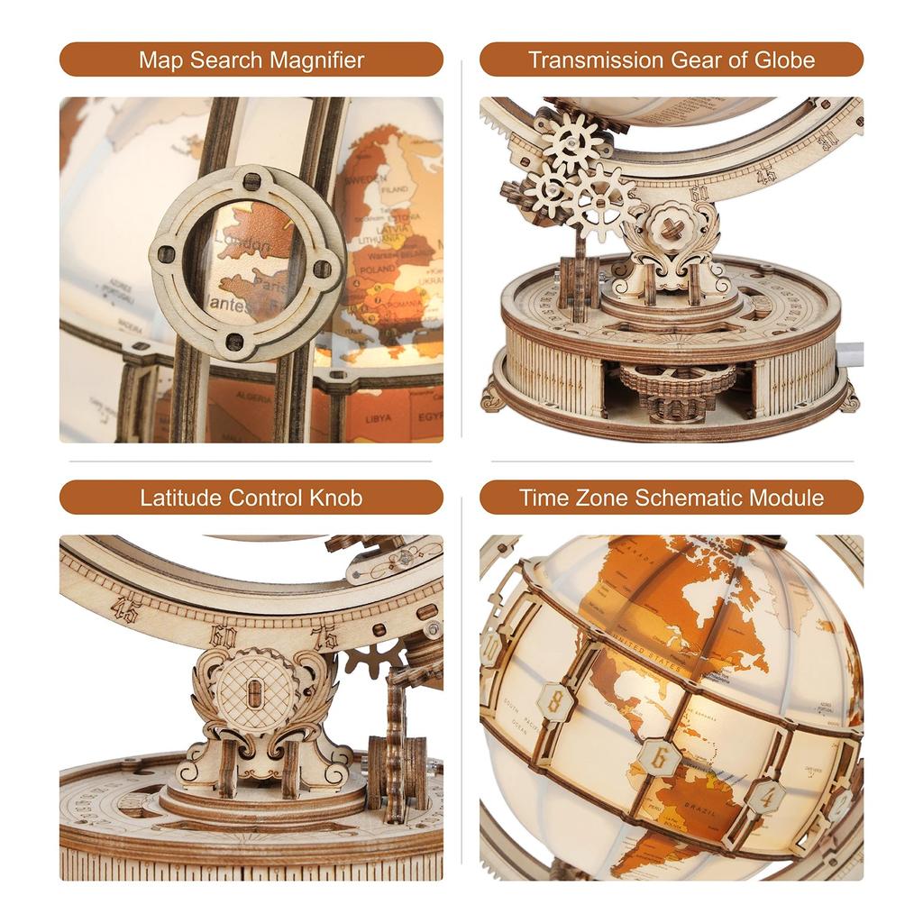 Wooden Globe Lamp 3D Puzzle for Kids & Adults by HitMyNeed
