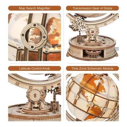Wooden Globe Lamp 3D Puzzle for Kids & Adults by HitMyNeed