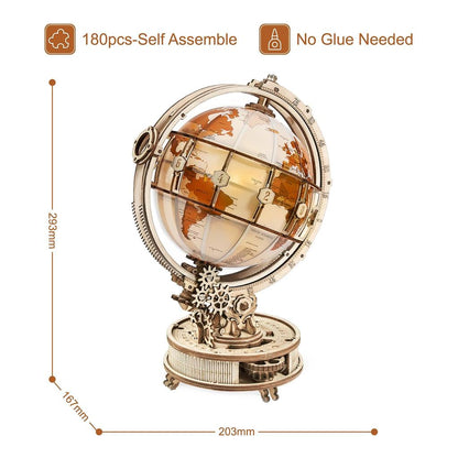 Wooden Globe Lamp 3D Puzzle for Kids & Adults by HitMyNeed