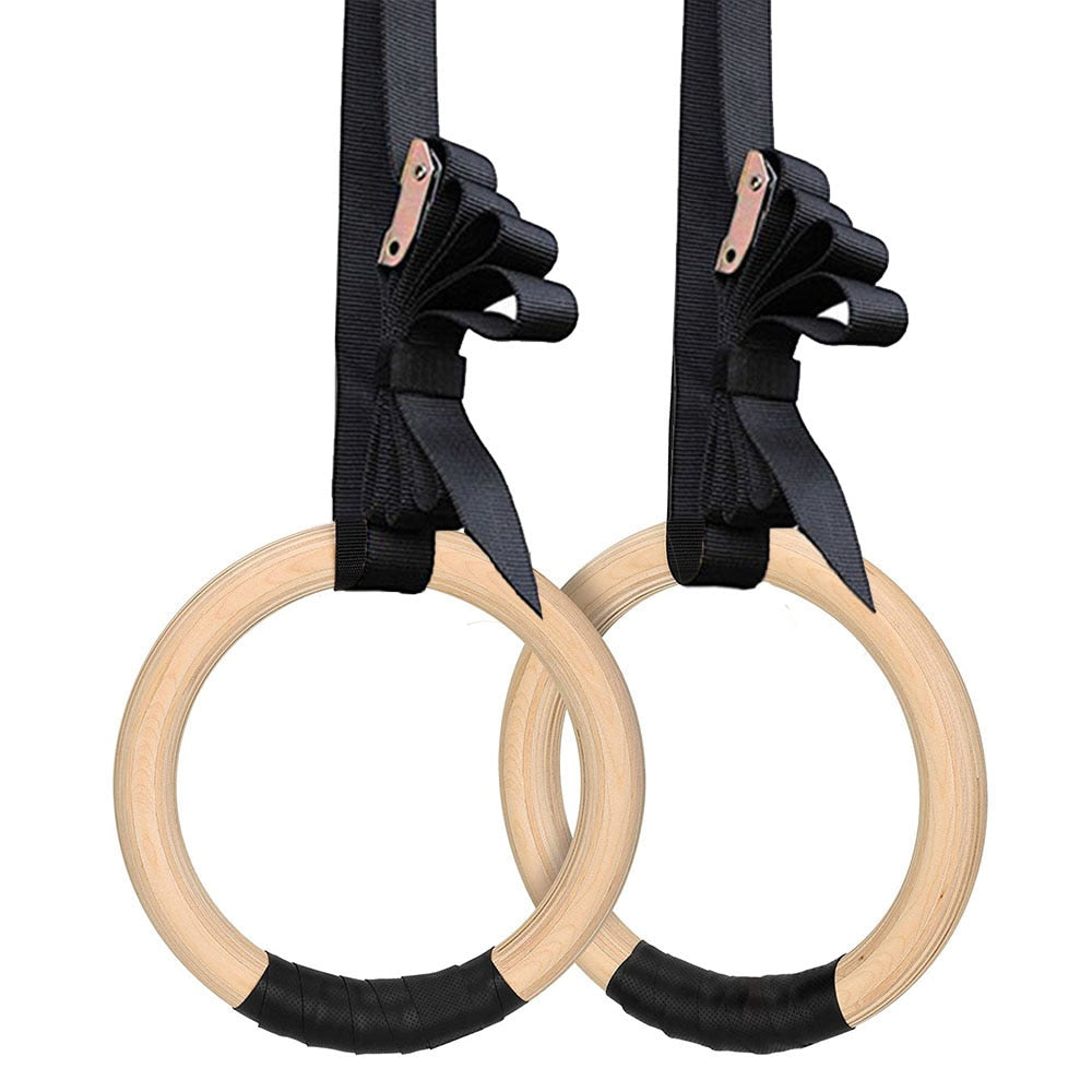 Wooden Gymnastic Rings with Adjustable Straps (Pair) by HitMyNeed