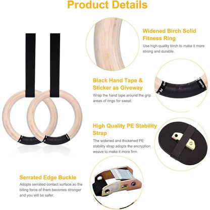 Wooden Gymnastic Rings with Adjustable Straps (Pair) by HitMyNeed