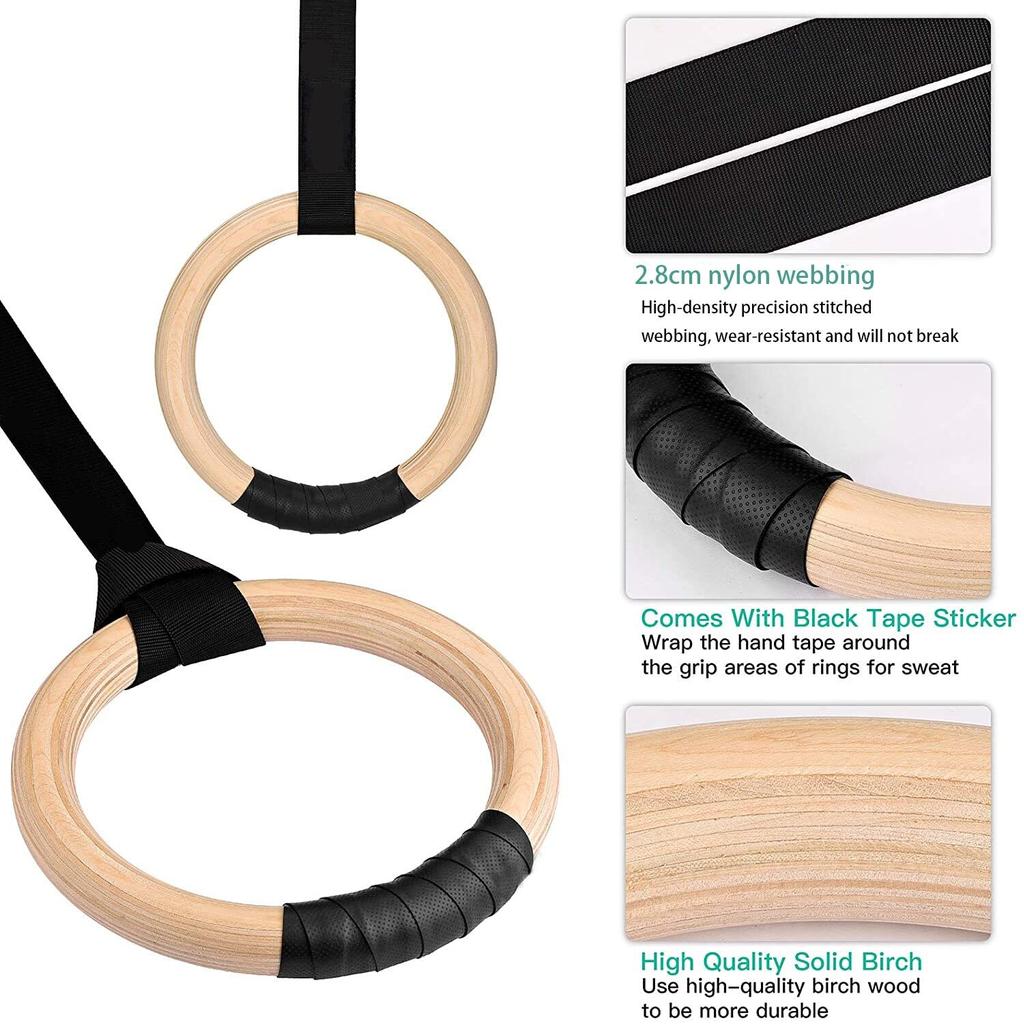 Wooden Gymnastic Rings with Adjustable Straps (Pair) by HitMyNeed