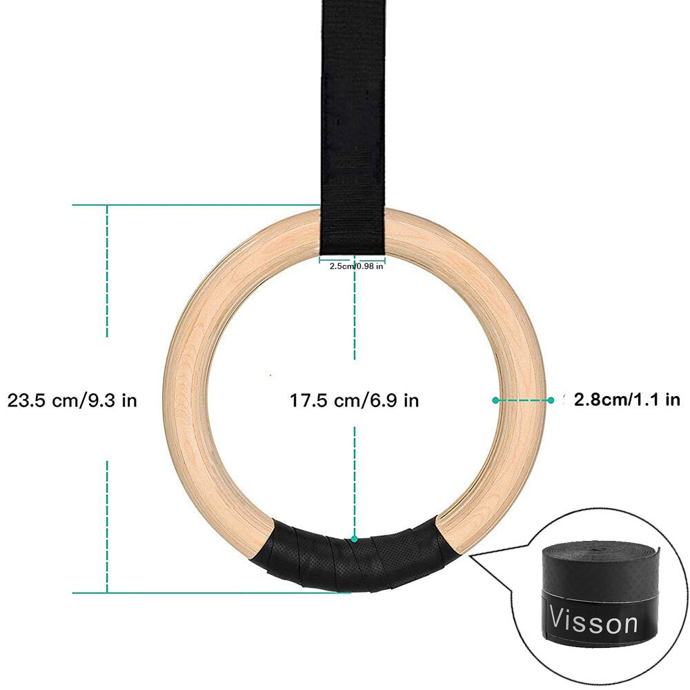 Wooden Gymnastic Rings with Adjustable Straps (Pair) by HitMyNeed