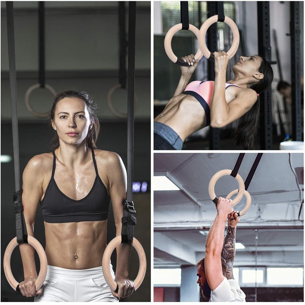 Wooden Gymnastic Rings with Adjustable Straps (Pair) by HitMyNeed
