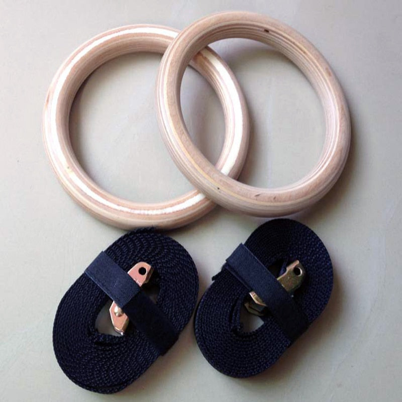 Wooden Gymnastics Rings with Adjustable Straps (2pcs) by HitMyNeed