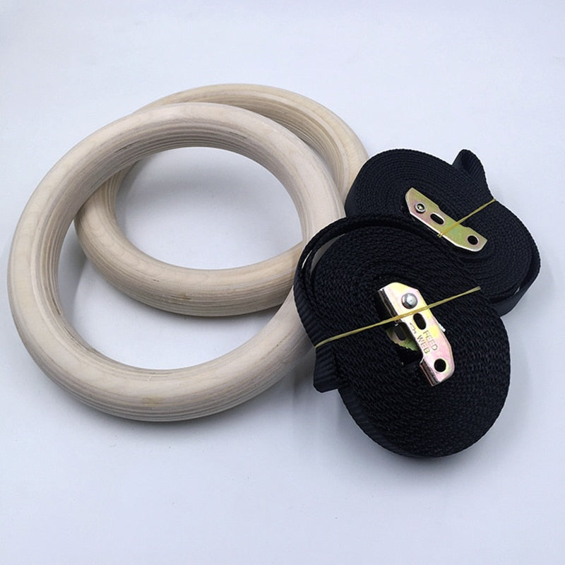 Wooden Gymnastics Rings with Adjustable Straps (2pcs) by HitMyNeed