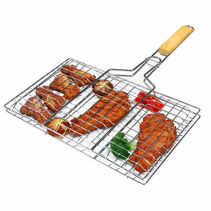 Wooden Handle BBQ Grilling Basket 33 x 48cm by HitMyNeed