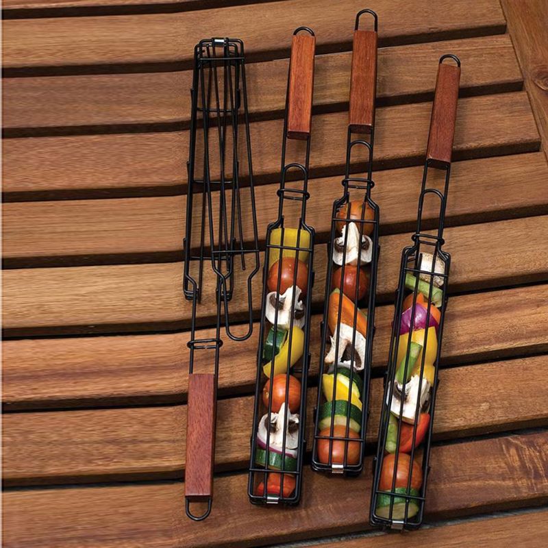 Wooden Handle Metal Kebab Grill Basket by HitMyNeed
