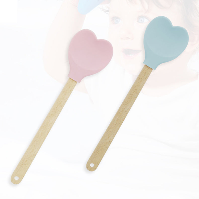 Wooden Handle Silicone Heart Spatula Set by HitMyNeed