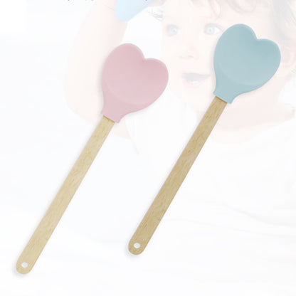 Wooden Handle Silicone Heart Spatula Set by HitMyNeed