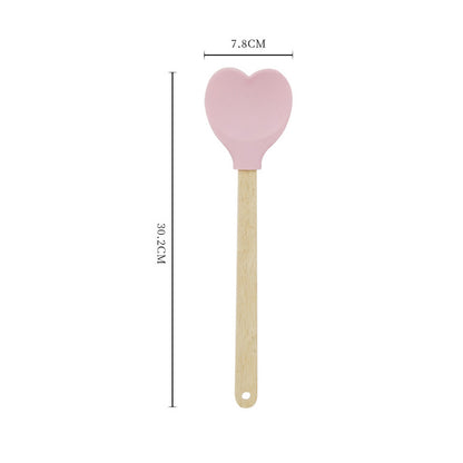 Wooden Handle Silicone Heart Spatula Set by HitMyNeed