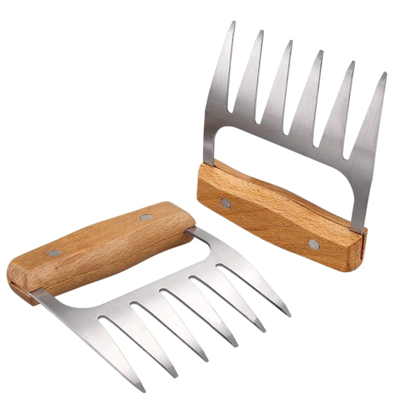 Wooden Handle Stainless Steel Claw Meat Shredder by HitMyNeed