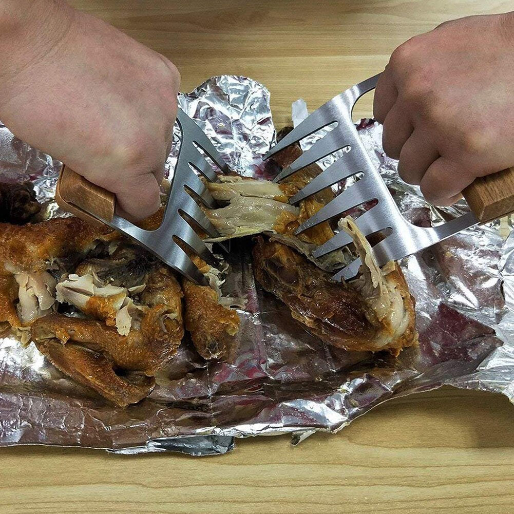 Wooden Handle Stainless Steel Claw Meat Shredder by HitMyNeed