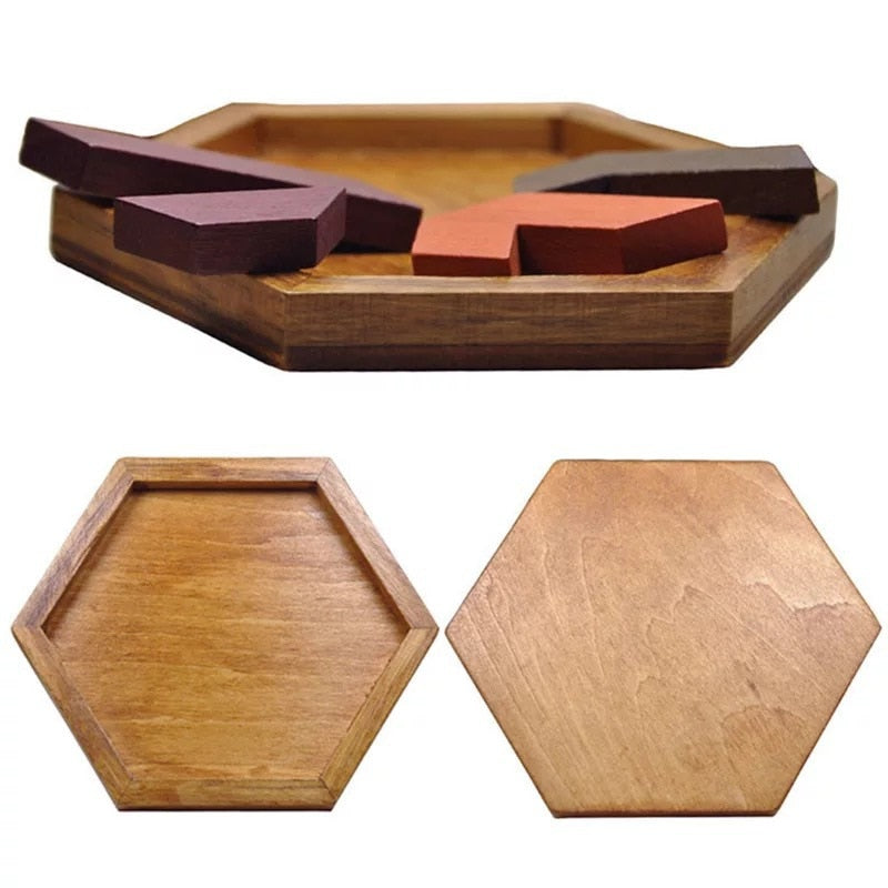 Wooden Hexagon Brain Teaser Puzzle for All Ages by HitMyNeed