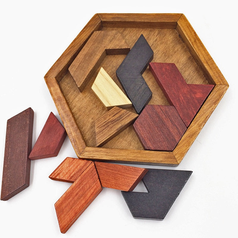 Wooden Hexagon Brain Teaser Puzzle for All Ages by HitMyNeed