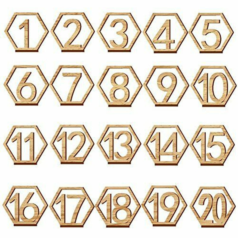 Wooden Hexagon Table Numbers 1-20 (Set of 20) by HitMyNeed