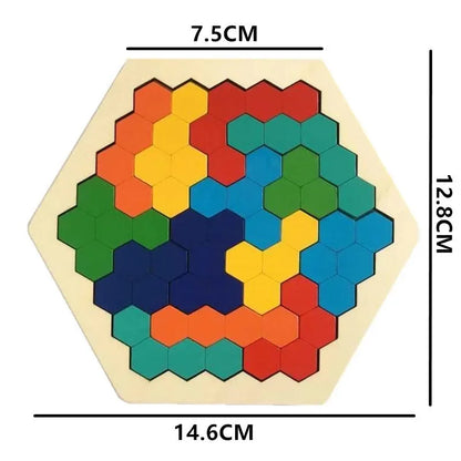 Wooden Hexagonal Tangram Puzzle Board for Kids by HitMyNeed