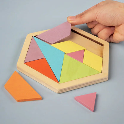 Wooden Hexagonal Tangram Puzzle Board for Kids macaroon by HitMyNeed