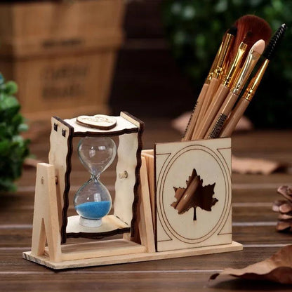 Wooden Hourglass Pen Holder Desk Organizer by HitMyNeed