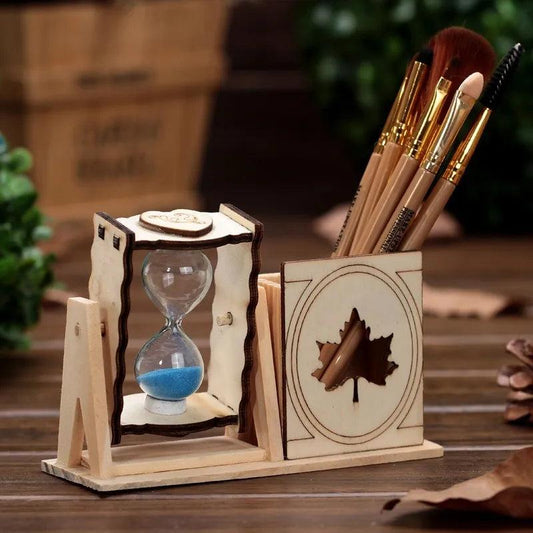 Wooden Hourglass Pen Holder Desk Organizer by HitMyNeed
