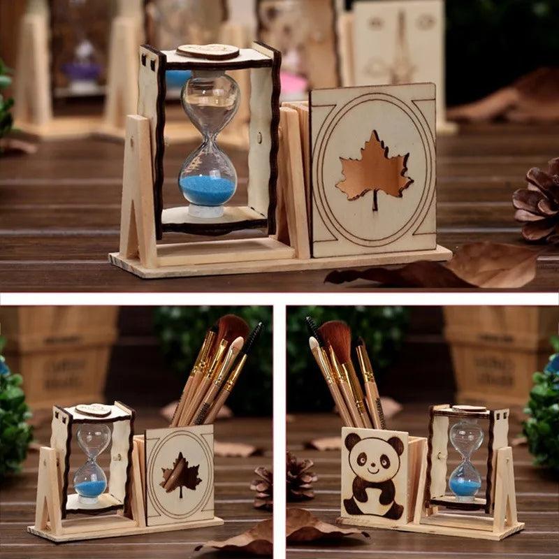 Wooden Hourglass Pen Holder Desk Organizer by HitMyNeed