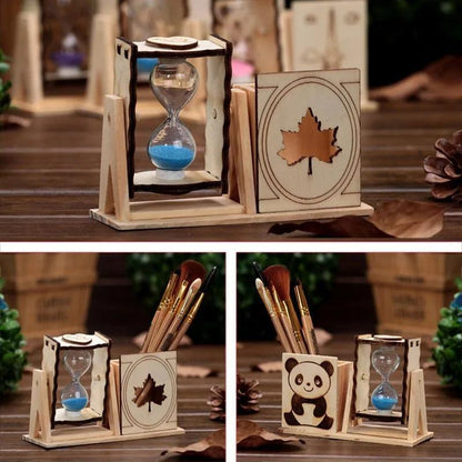 Wooden Hourglass Pen Holder Desk Organizer by HitMyNeed