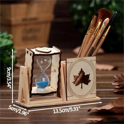 Wooden Hourglass Pen Holder Desk Organizer by HitMyNeed