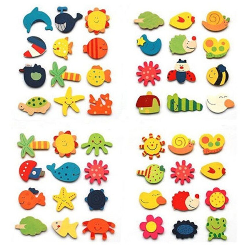 Wooden Kids Fridge Magnets Set (12 Pieces) by HitMyNeed